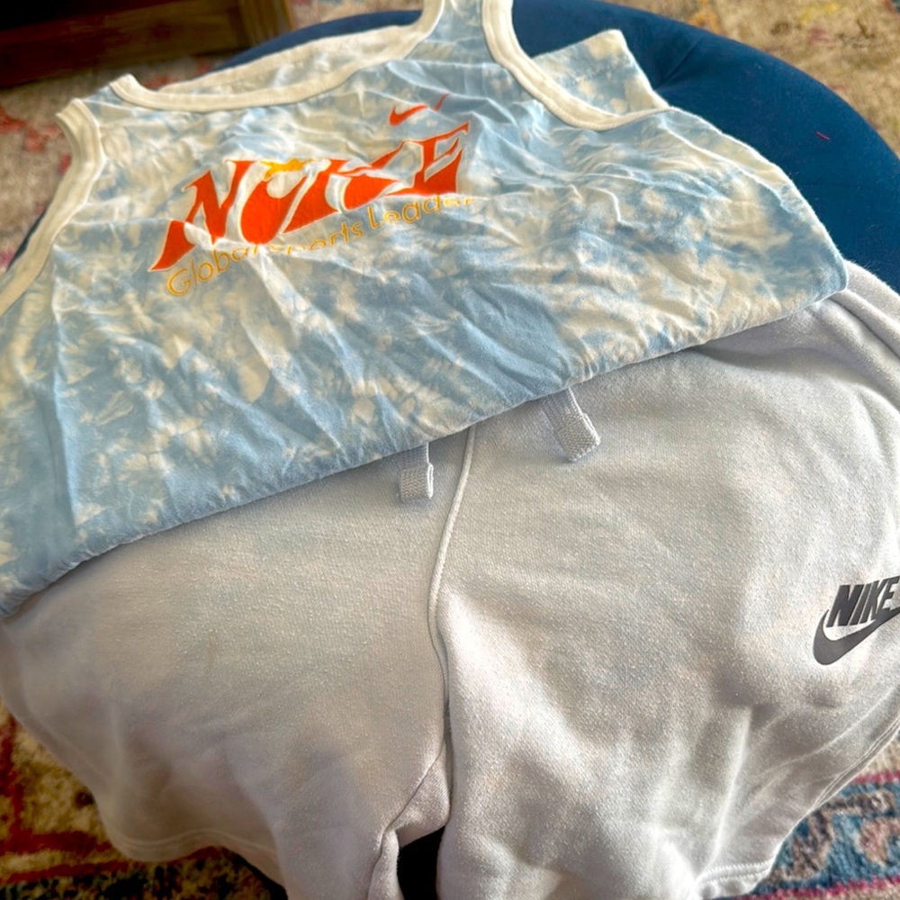 Nike Blue Tie-Dye Tank and Shorts Set- tank is a large. Shorts a medium